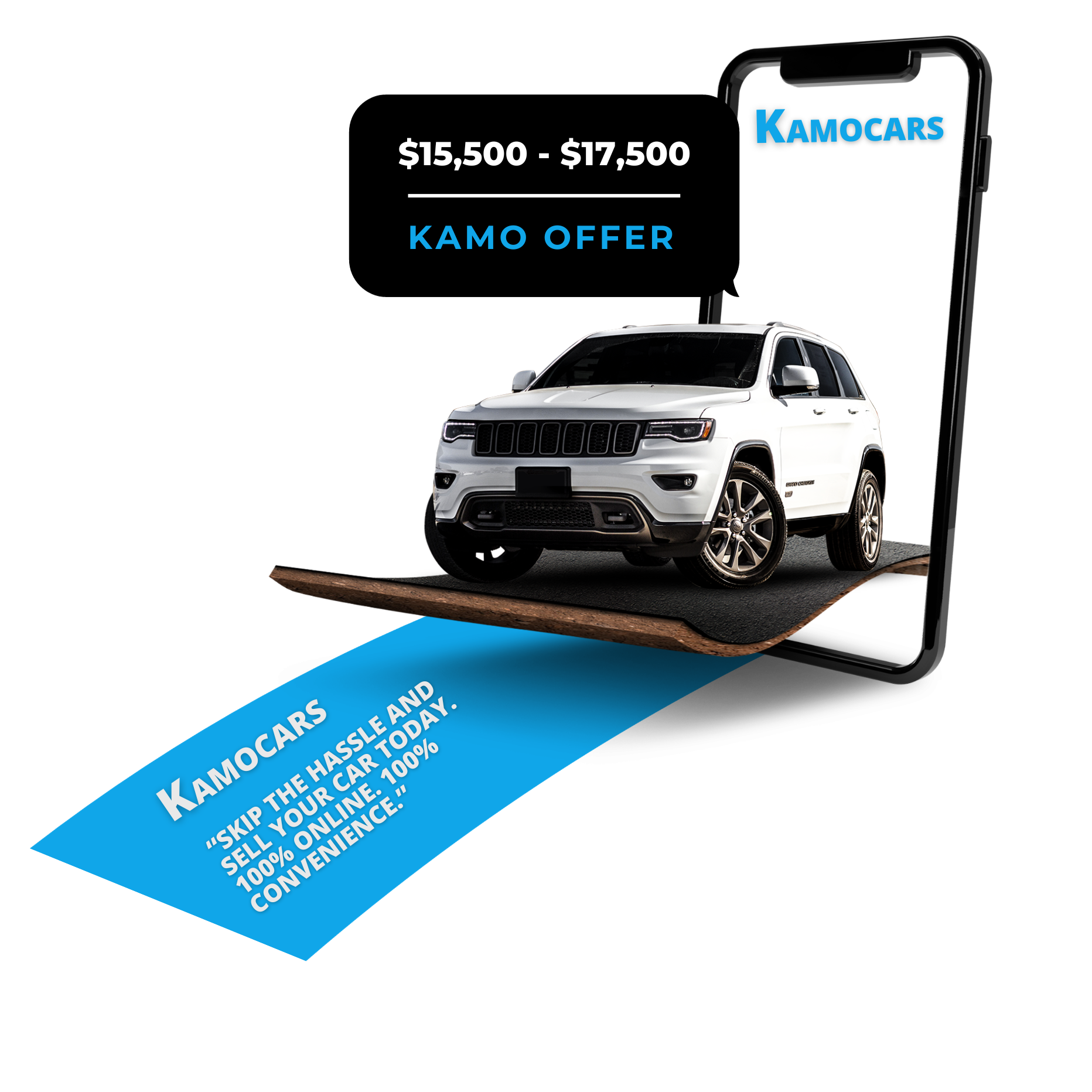 Kamocars instant offer example on a white Jeep Grand Cherokee